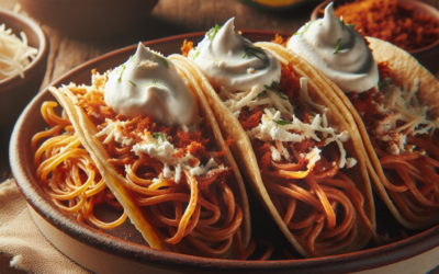 Tacos de fideo seco con crema y queso