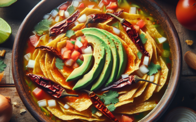 Sopa de tortilla con chile ancho y aguacate