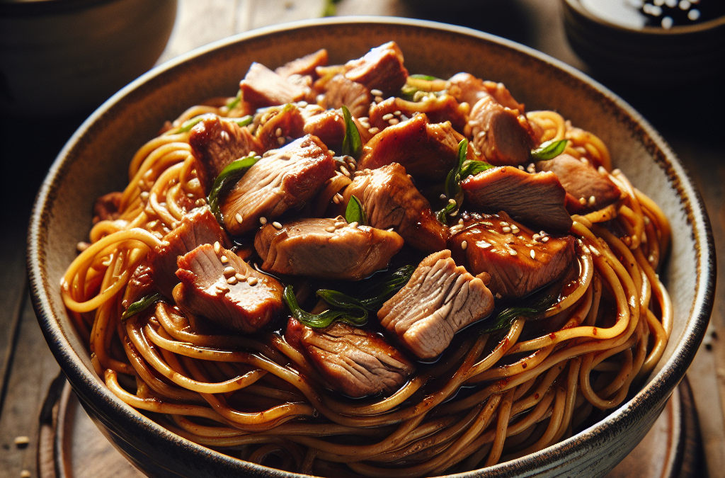 Fideos con cerdo en salsa de soya