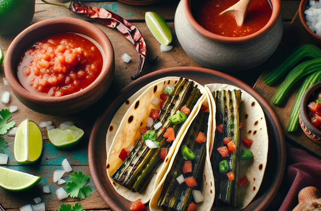 Tacos de nopales con salsa roja