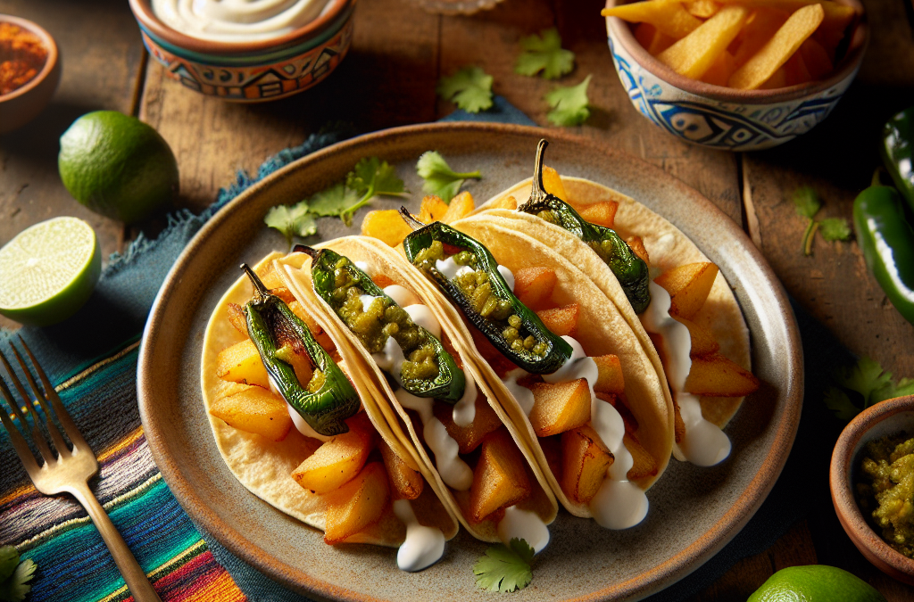 Tacos de papa con rajas y crema