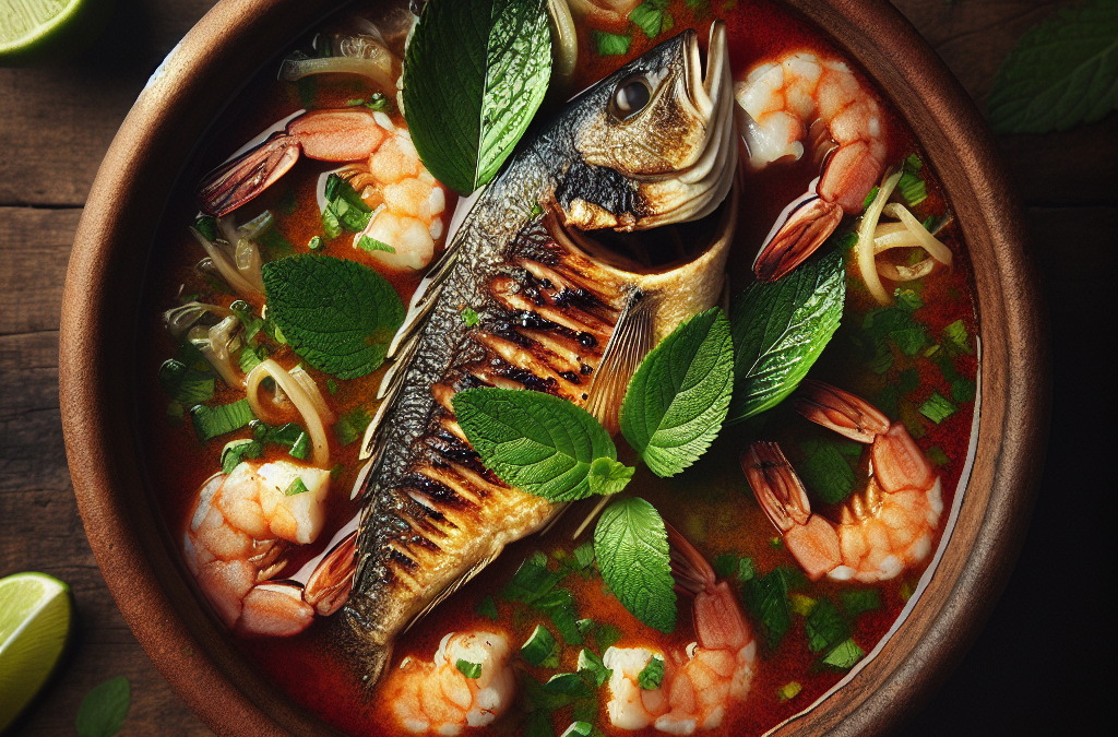 Pescado en caldo de camarón con epazote