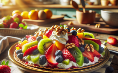 Tostadas de fruta con crema y nueces