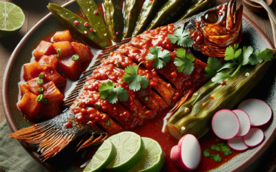 Pescado en salsa de guajillo con nopales