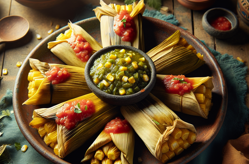 Tamales de acelgas con salsa de jitomate