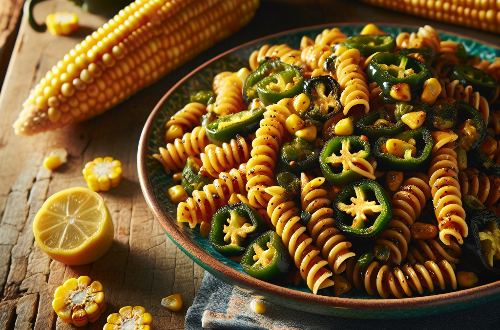 Pasta con chile poblano y elote