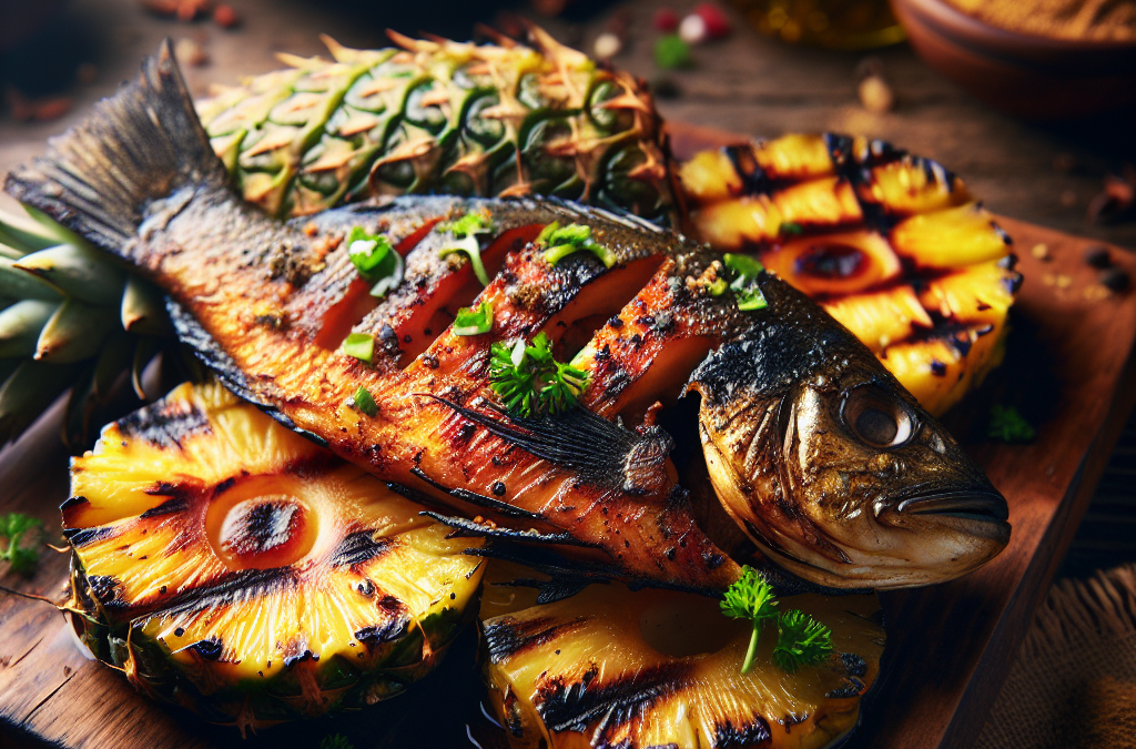 Pescado al pastor con piña asada