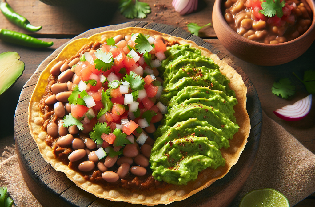 Tostadas de aguacate con frijoles y pico de gallo