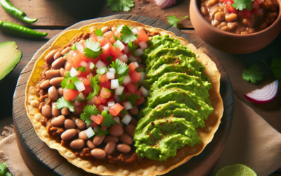 Tostadas de aguacate con frijoles y pico de gallo