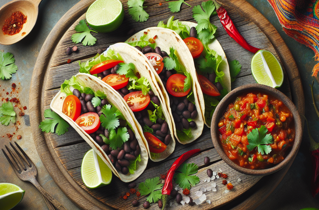 Tacos veganos de frijol negro con salsa de habanero