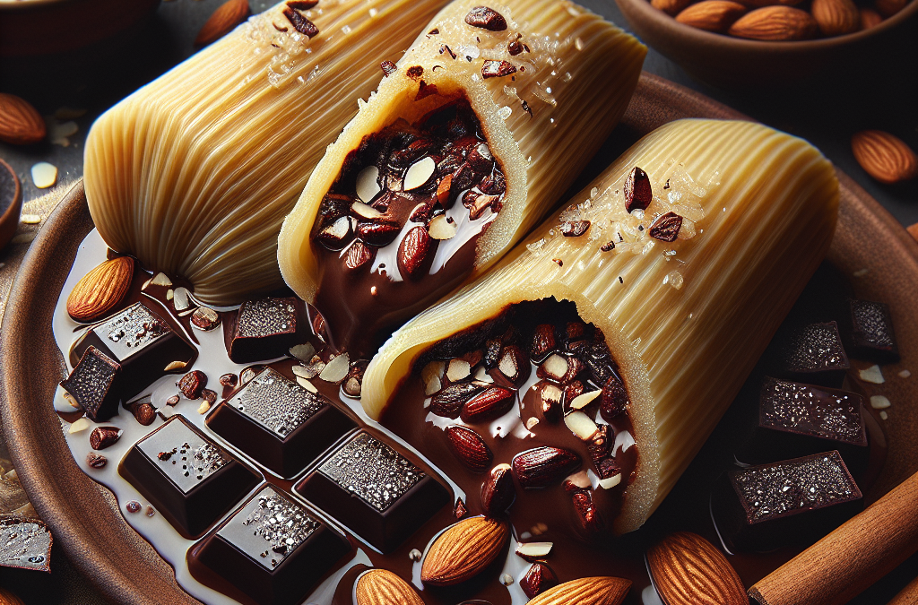 Tamales de dulce con chocolate y almendras