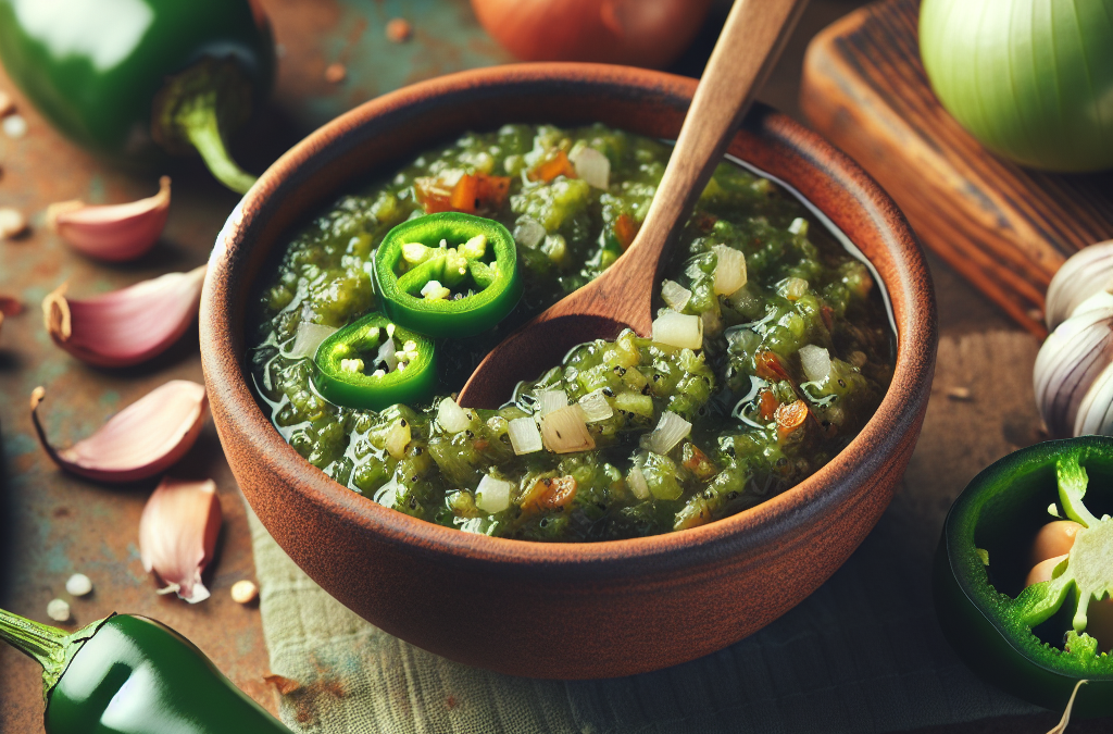 Salsa verde con cebolla y ajo rostizados