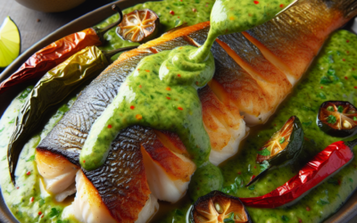 Pescado al horno con salsa de chile poblano