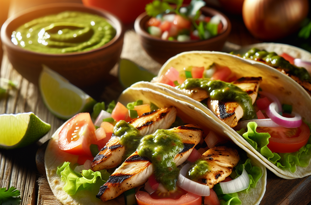 Tacos de pollo a la parrilla con salsa de cilantro