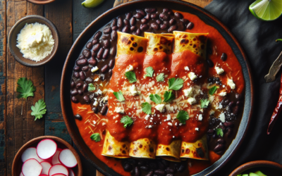 Enchiladas de frijol negro con salsa de chile guajillo