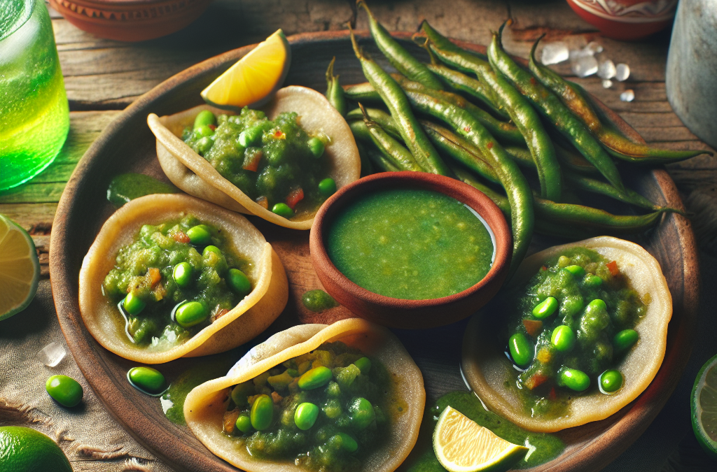 Tlacoyos veganos de frijol y salsa verde