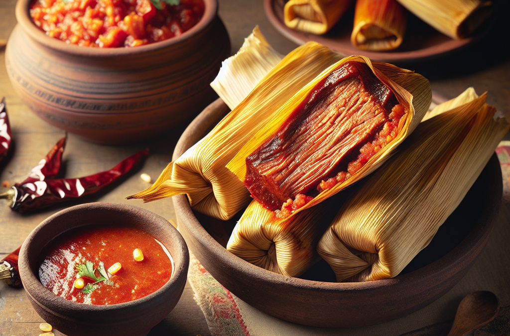 Tamales de costilla en salsa de guajillo