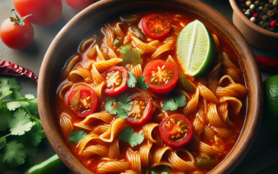 Fideo con caldo de jitomate y chile guajillo