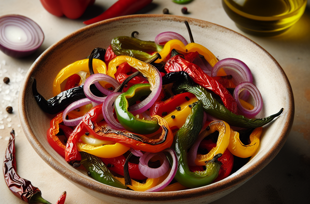 Ensalada de pimientos asados con cebolla morada