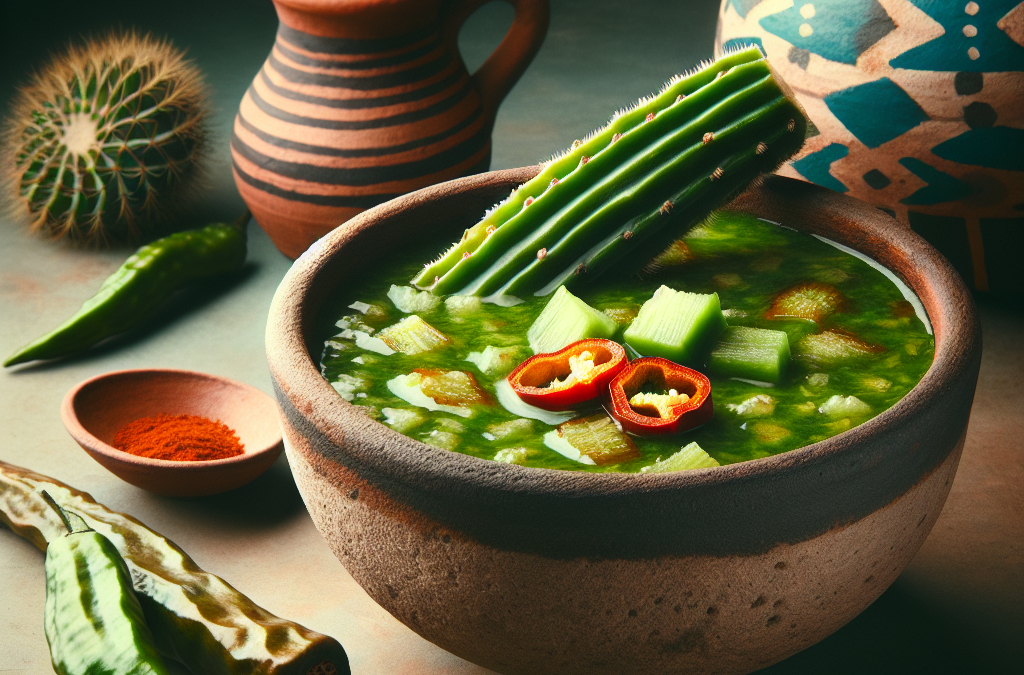 Sopa de nopales con chile de árbol