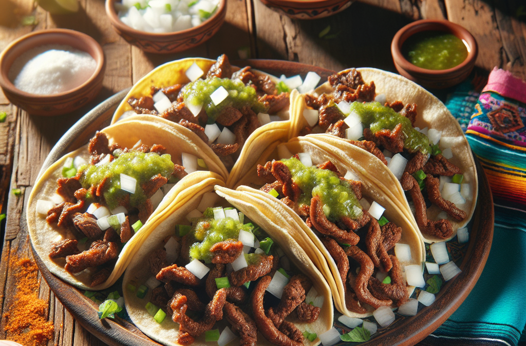 Tacos de tripitas con cebolla y salsa verde