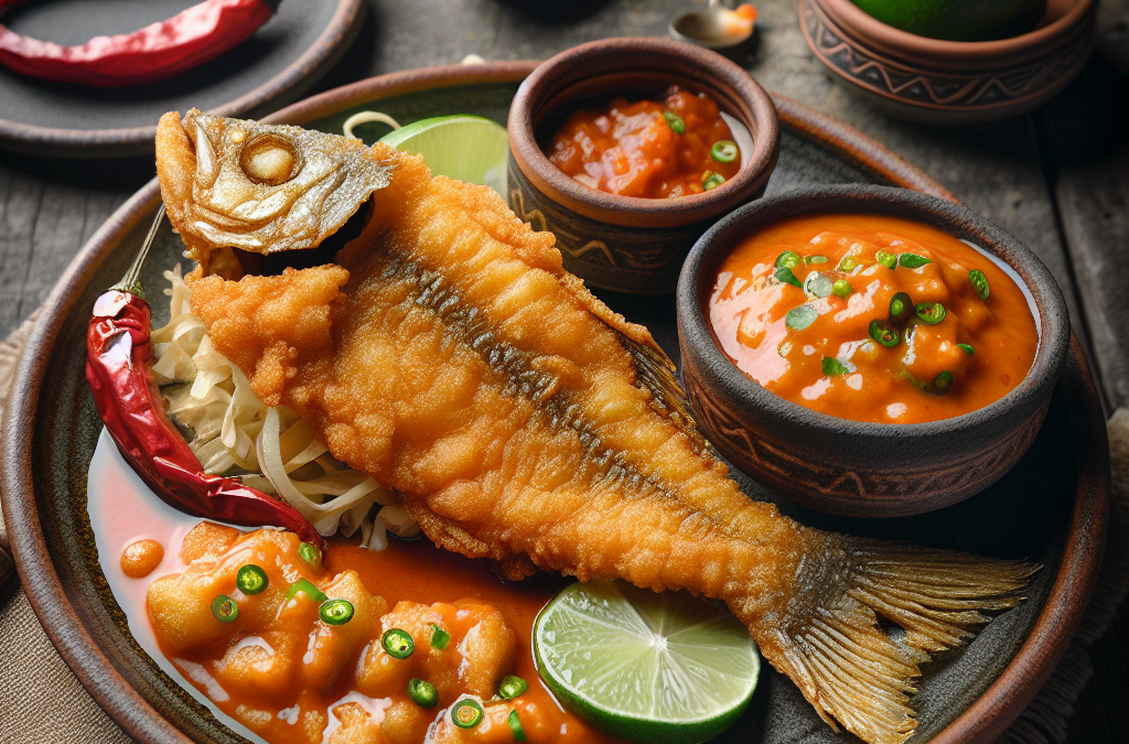 Pescado frito con salsa de habanero