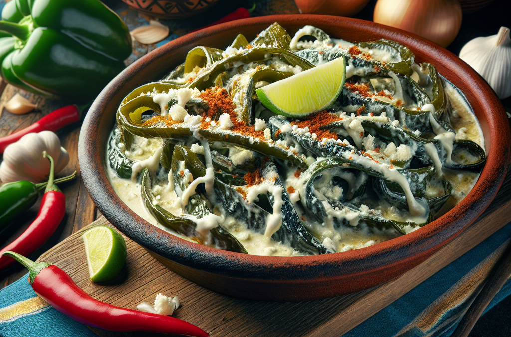 Rajas poblanas con crema y queso