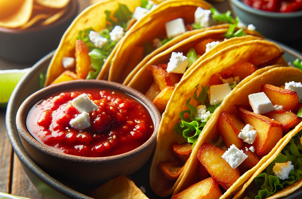 Tacos de papas con salsa de chile pasilla