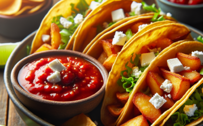 Tacos de papas con salsa de chile pasilla