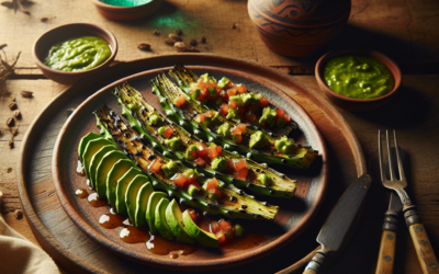 Nopales asados con salsa de tomatillo y aguacate