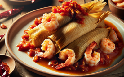 Tamales de camarón con chile guajillo