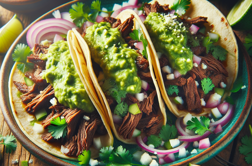 Tacos de suadero con salsa de guacamole