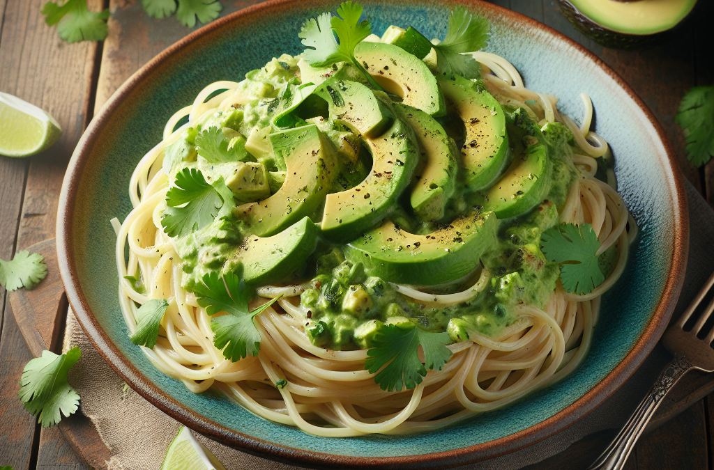 Pasta con salsa de aguacate y cilantro