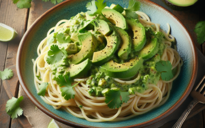 Pasta con salsa de aguacate y cilantro