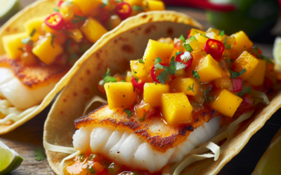 Tacos de pescado con salsa de mango y habanero