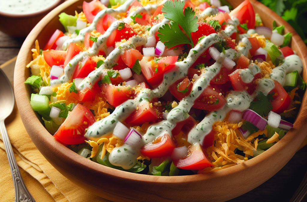 Ensalada de lechuga con pico de gallo y aderezo ranch