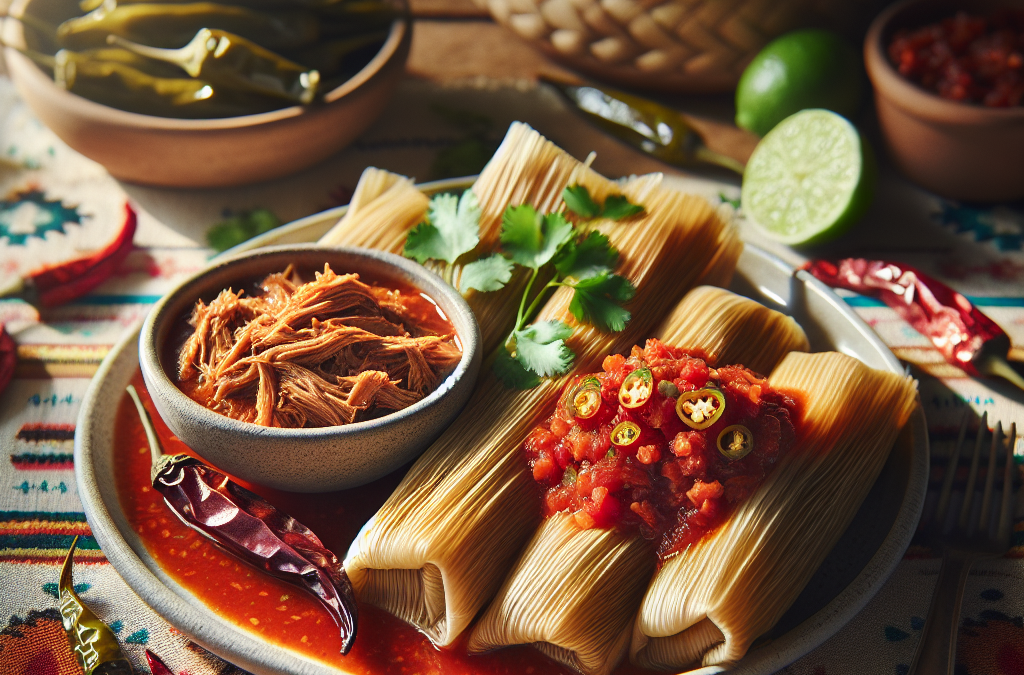 Tamales de res con salsa de tres chiles