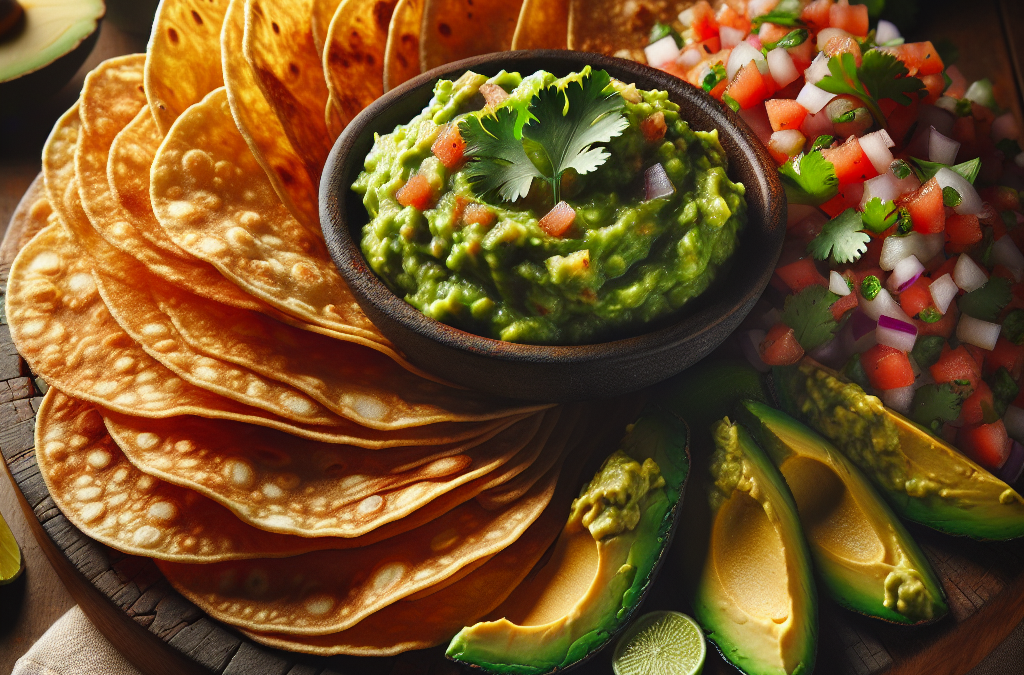 Tortillas fritas con guacamole y pico de gallo.