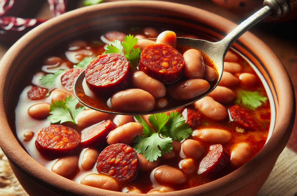 Sopa de frijoles charros con chorizo