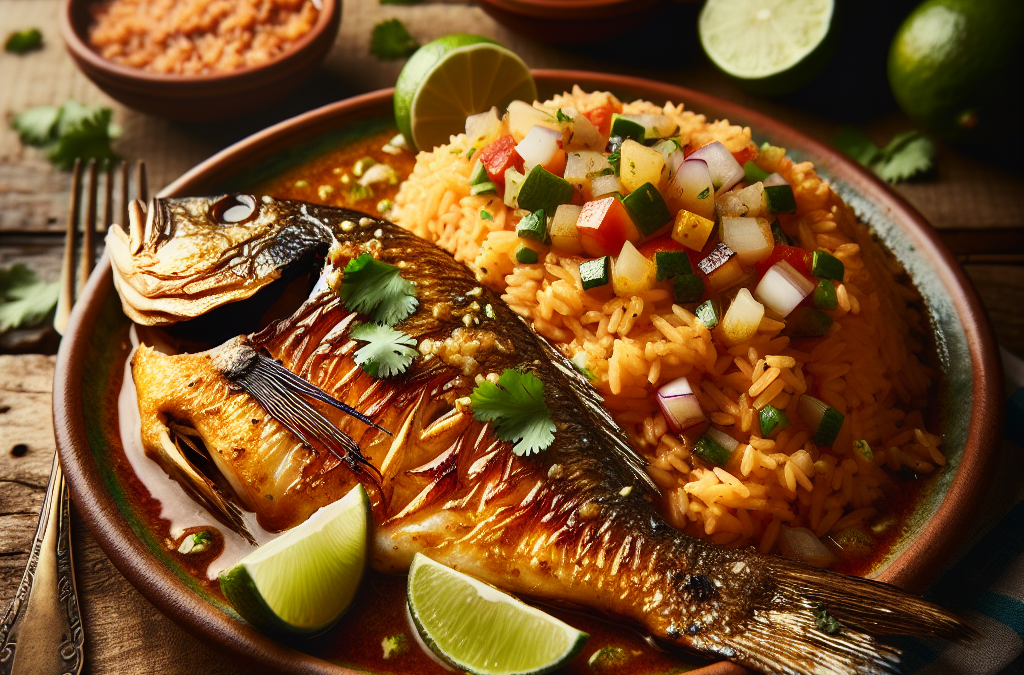 Pescado al mojo de ajo con arroz a la mexicana