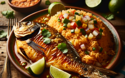 Pescado al mojo de ajo con arroz a la mexicana