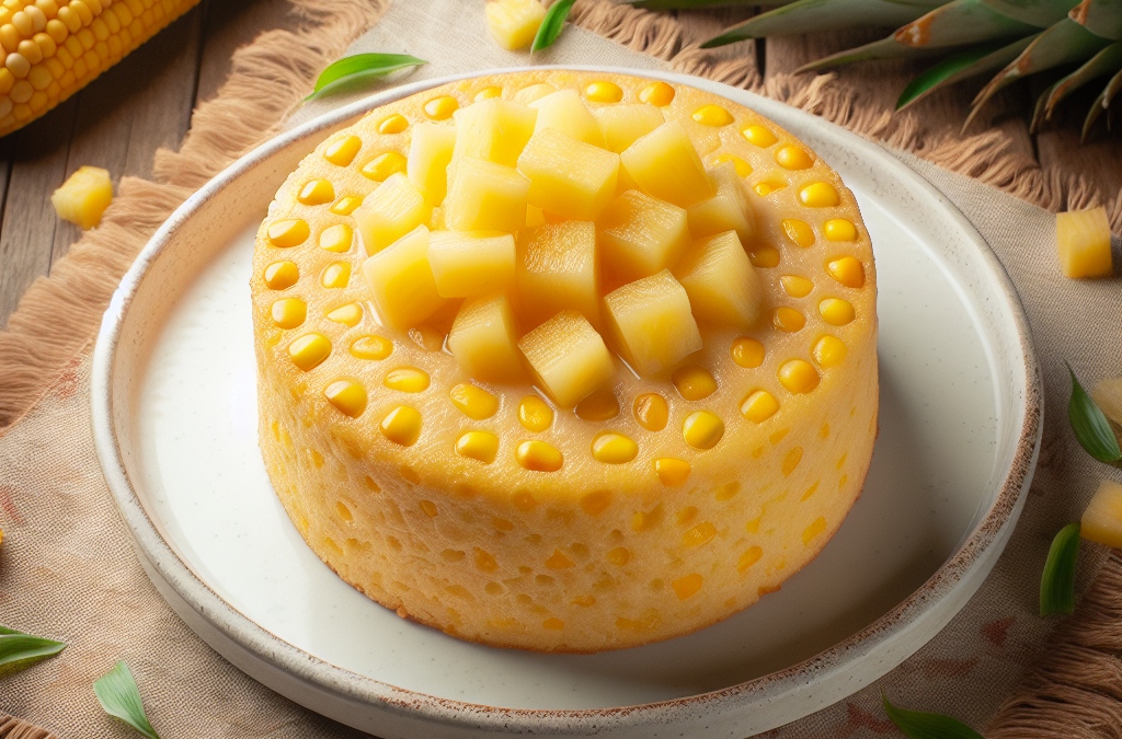 Pastel de elote con trozos de piña