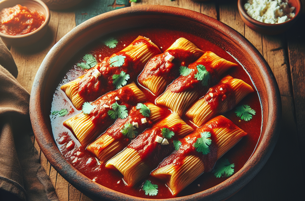 Tamales de cerdo en salsa de chile morita