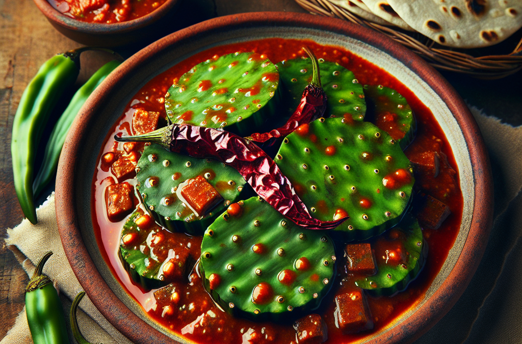 Tortitas de nopal en salsa de chile ancho