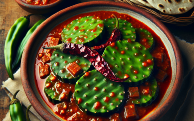 Tortitas de nopal en salsa de chile ancho