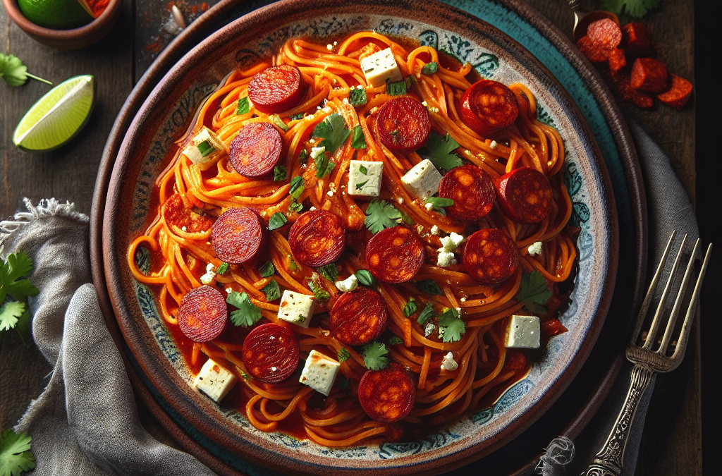 Fideo seco con chorizo y queso fresco