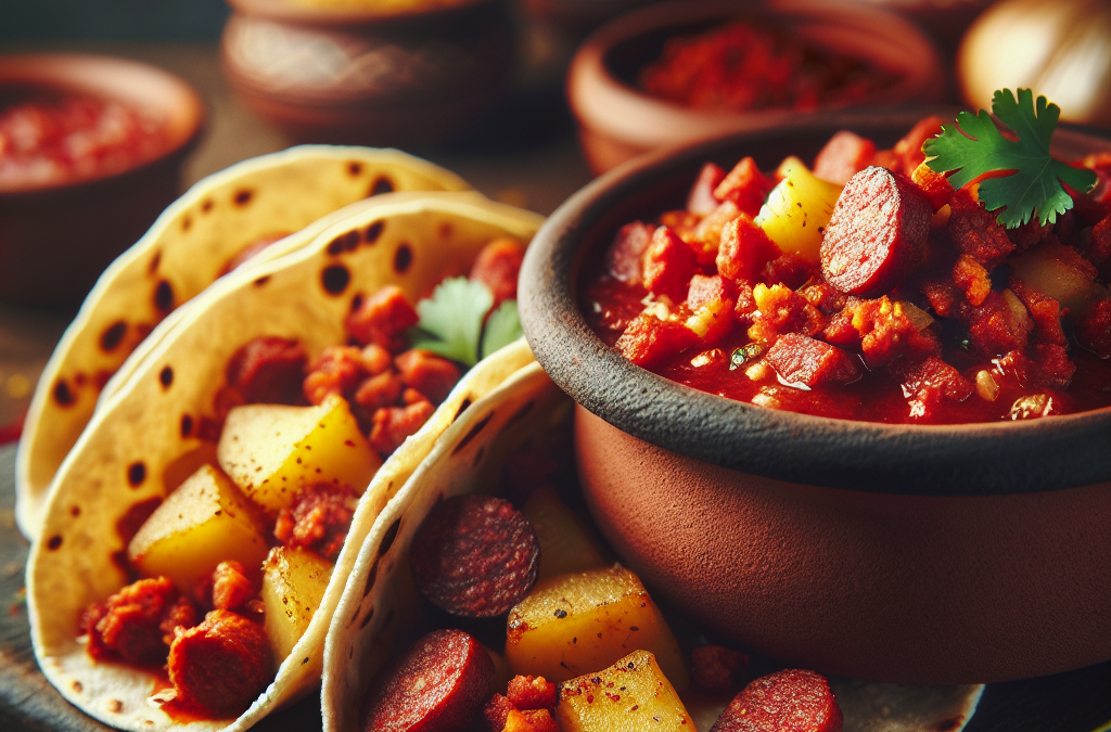 Tacos de papas con chorizo y salsa de chile