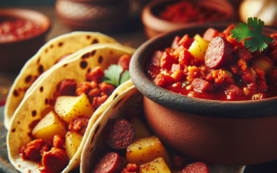 Tacos de papas con chorizo y salsa de chile