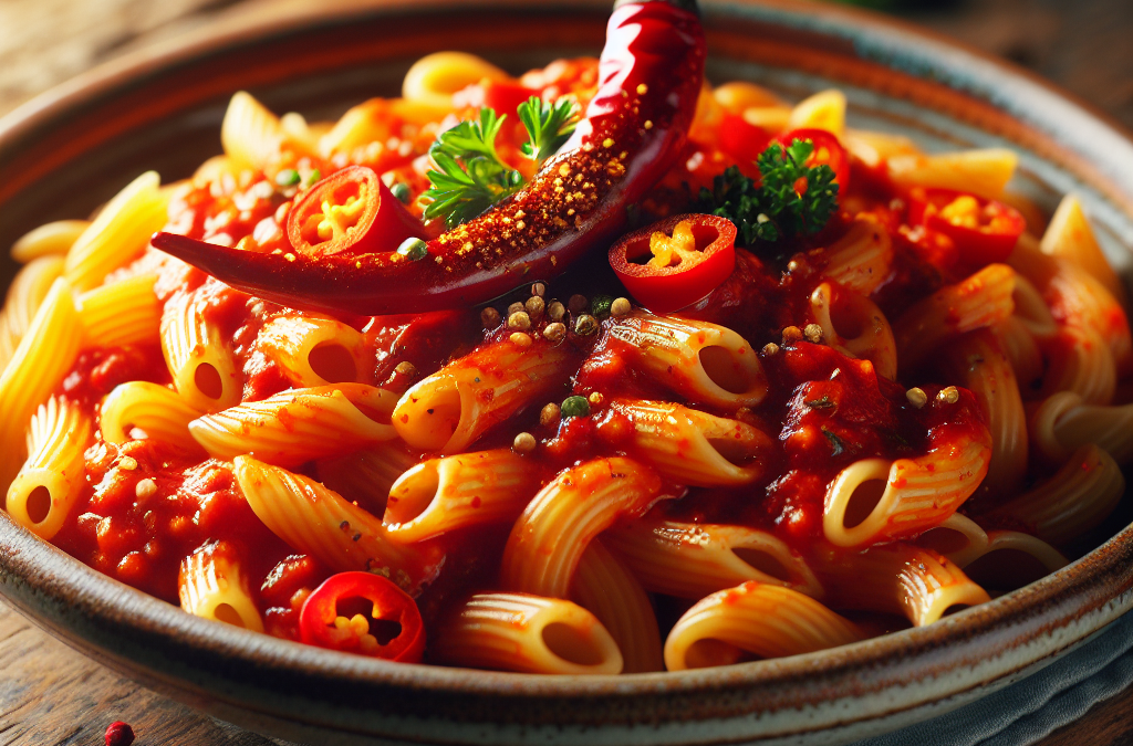 Pasta con salsa de jitomate y chile de árbol