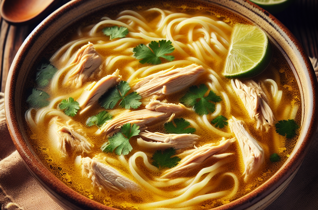 Sopa de fideos con pollo